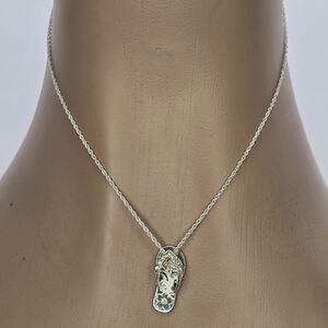 Hawaiian Engraved Slipper Pendant 16" 1mm Rope Chain Silver Set Dainty Tropical
